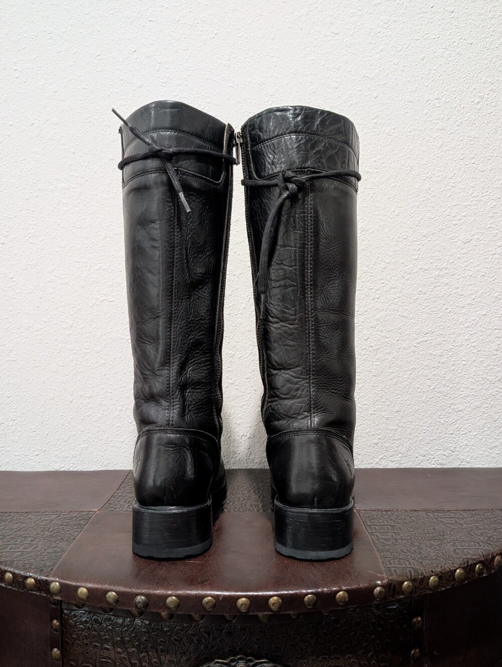 VTG Frye Rogan Tall Black Leather Combat Lace-Up Side-Zip Boots Size 7.5 - Picture 7 of 16